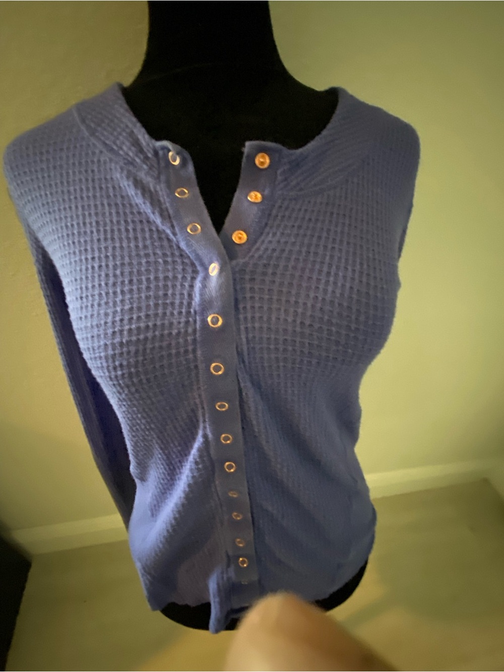 Free People Periwinkle Waffle-Knit Snap Henley